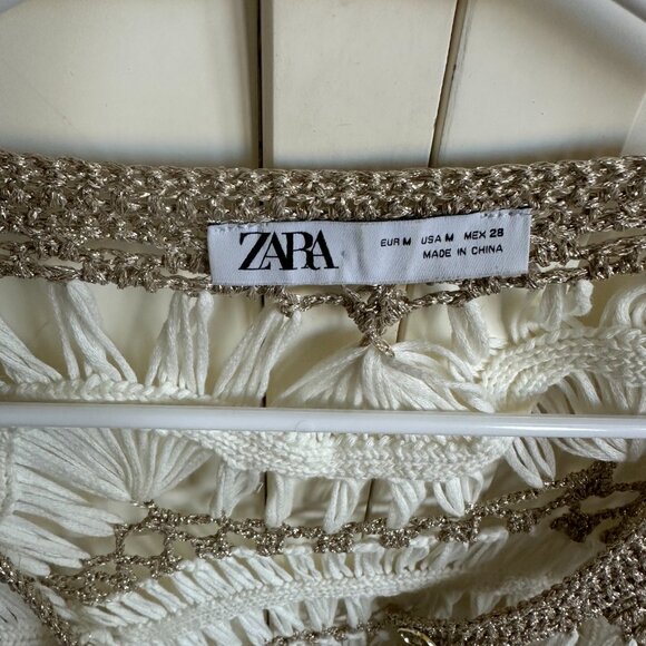 Zara Medium trendy, stylish, cream/ bronze button down Bohemian crochet sweater - Picture 12 of 12